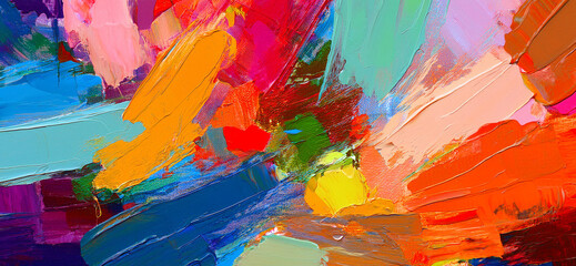 Abstract art painting of rough colorful multicolored art painting texture, with oil brushstroke, pallet knife paint on canvas background design.