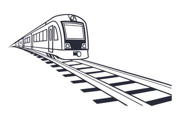 Modern Train Tracks and Engine Line Illustration