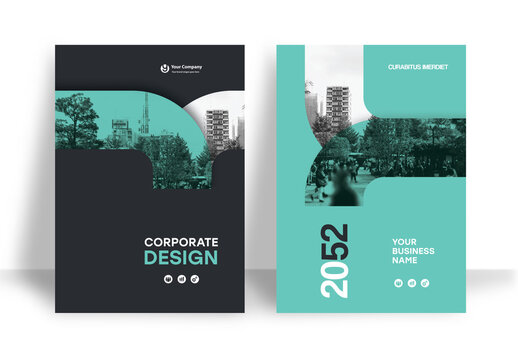 Business Report Cover Template &ndash; Green and Black Geometric Layout (A4)
