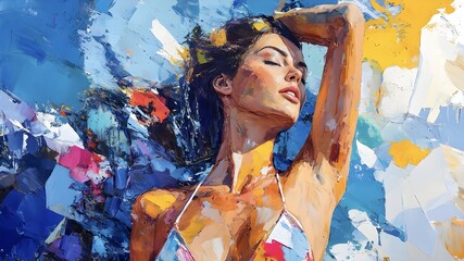 beautiful woman painting in abstract background