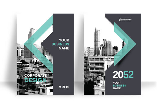 Business Report Cover Template &ndash; Green and Black Geometric Layout (A4)