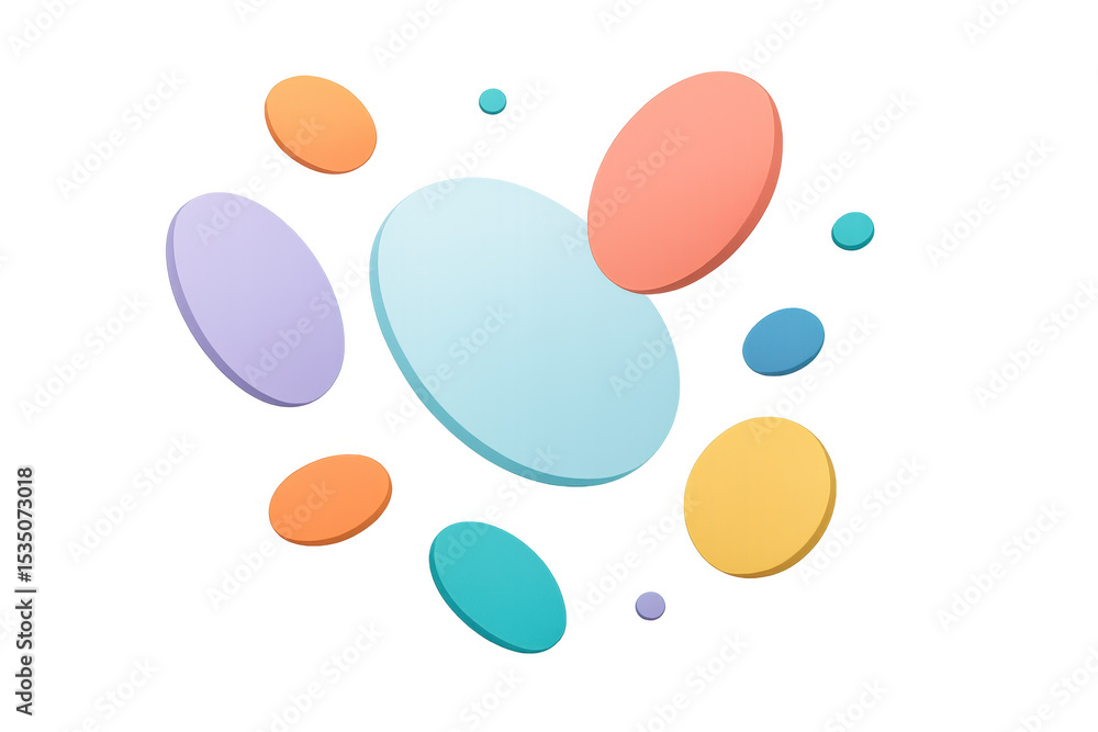 Poster abstract composition featuring colorful 3d circles floating against a transparent background, creati