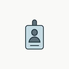 Flat design icon of ID badge and certification paper used in HR documents, employment verification, professional profiles, and corporate identity systems