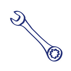 Wrench sketch. Combination spanner. Construction tool. Color vector illustration