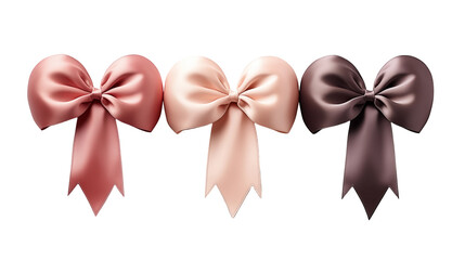 Pastel satin bows collection, pink-rose-mauve, elegant gift ribbon, festive packaging decoration, design element, isolated on transparent background.