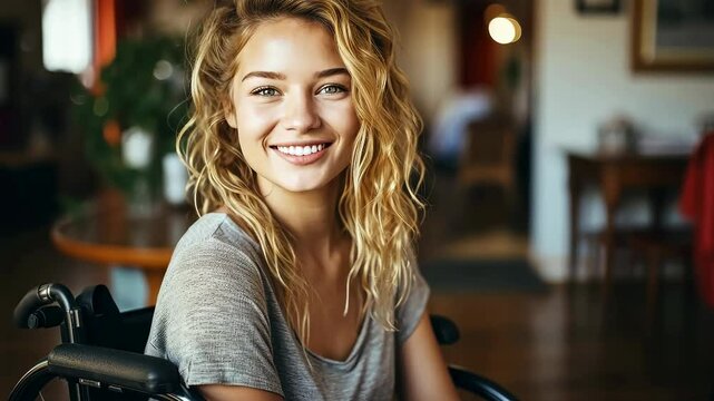 Beautiful woman in wheelchair with spinal injury.