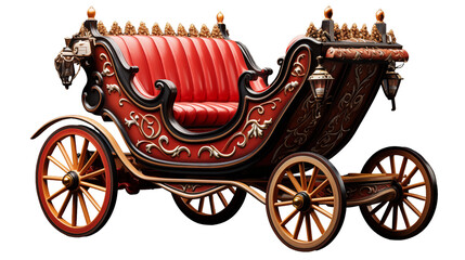 3D Victorian horse carriage, red-black vintage design, luxury antique transport, royal classic retro style, isolated on transparent background.