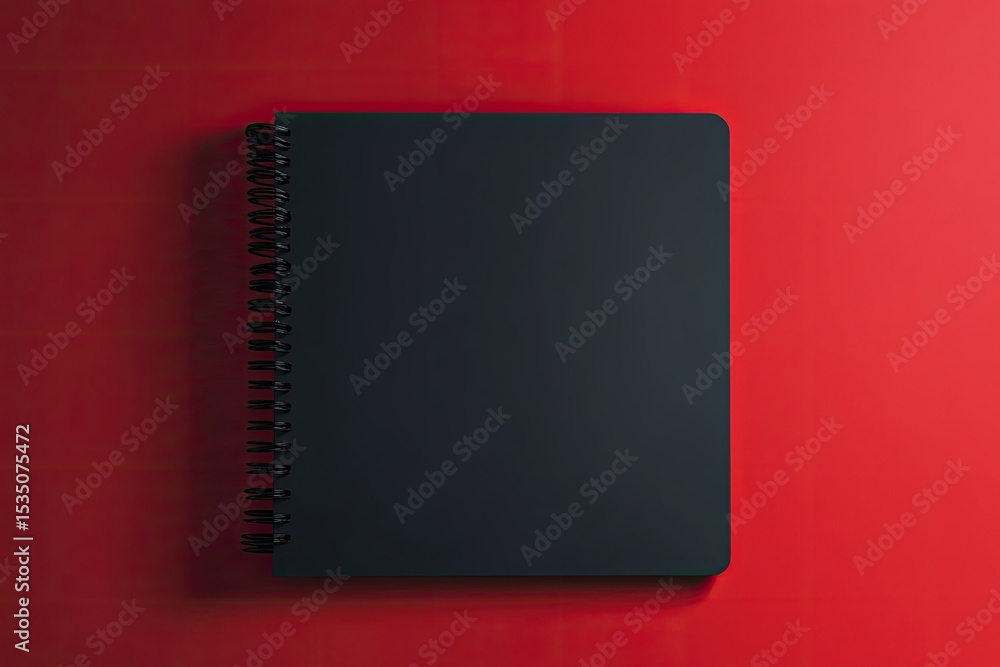 Poster ultra quality picture of blank open spiral notebook mockup isolated on red