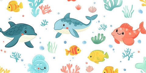 Obraz premium Cartoon Fish Dolphin Illustration