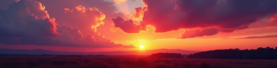 Fototapeta premium Fiery clouds ignite the western sky in a romantic sunset vista , fire, graphic