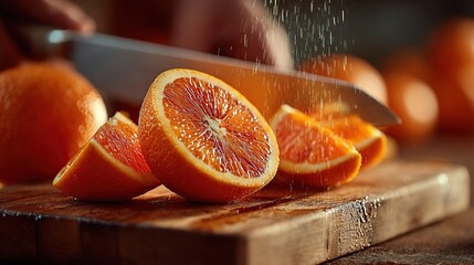 Sliced Blood Oranges on Cutting Board.