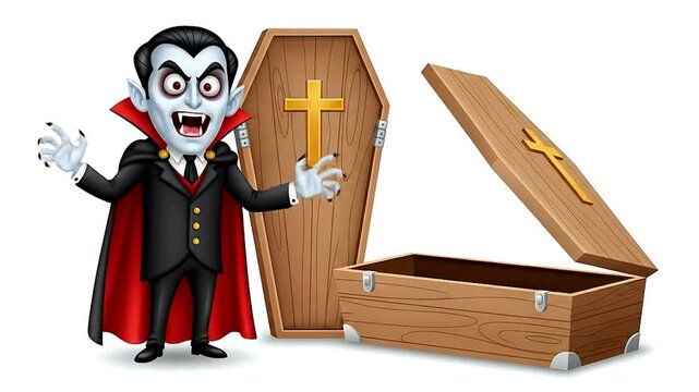 Cartoon Vampire with Open Coffin Halloween Character Illustration