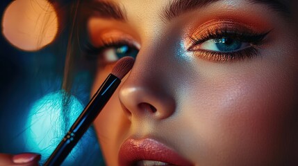Makeup artist creates beautiful image by applying makeup, he knows everything about cosmetics