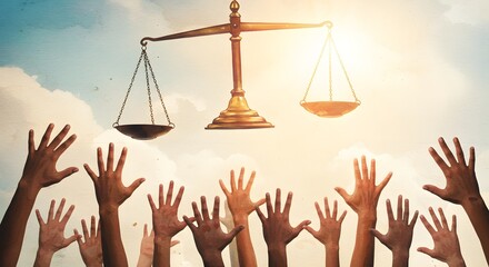 World Day for International Justice Drought Eradication Day Seeking Justice Hands Reaching for Scales of Justice