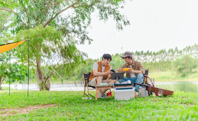 Friends Gaming at Campsite