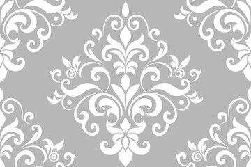 Seamless floral vector pattern: ornate vintage flower illustration with decorative leaf and swirl elements