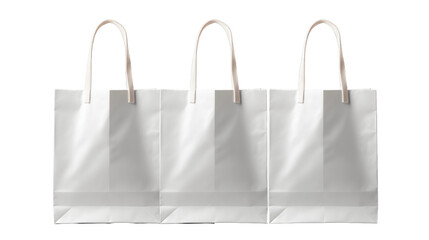 White paper shopping bags mockup, elegant retail branding, clean design template, minimalist presentation, 3-pack, isolated on transparent background.