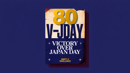 Minimalist V-J Day 80th Anniversary Design with Centered Typography and Medal Motif, Generative AI