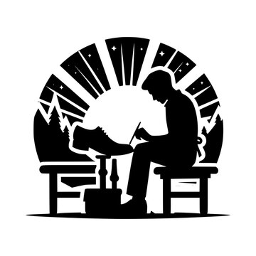 shoemaker silhouette working on shoe clip art preview