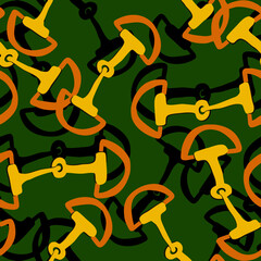 Abstract Hand Drawing Horse Bit Chains Seamless Vintage Vector Pattern Isolated Background