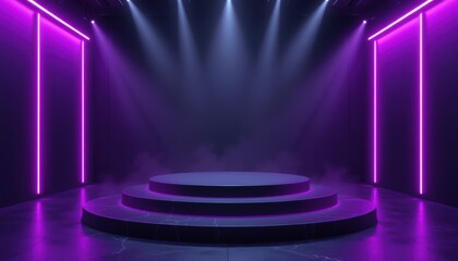 Dramatic Stage with Purple Lights and Fog for Event or Performance Background