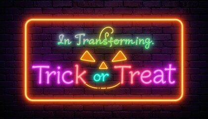 Colorful Neon Halloween Sign with Jack-O-Lantern Theme for Spooky Celebration and Festive Atmosphere