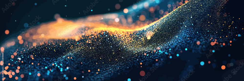 Aufkleber abstract flowing particles wave with glowing orange and blue dots futuristic digital mesh background