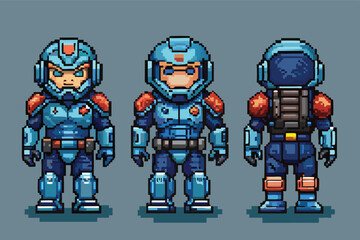  Futuristic Robot Pixel Art Turnaround Model Sheet