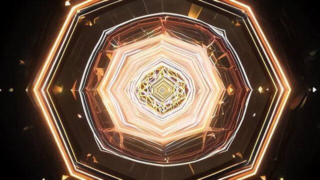 Metatron&rsquo;s Cube Flower Life shimmer twisting gold rainbow hues deep black sacred geometry K loop suited to mindfulness videos festival stages spiritual tech branding