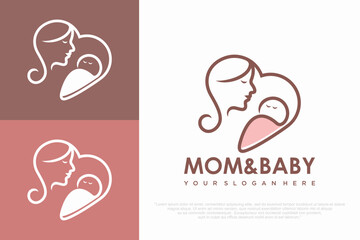 Mother and baby Heart shape Logo design . Medicine Clinic Care Logotype . vector illustration