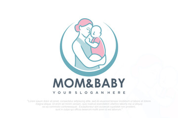 Mom and baby logo design icon with unique element concept . vector illustration