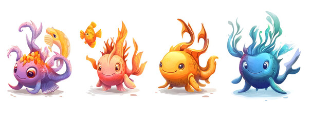 Naklejka premium Colorful cartoon fish characters
