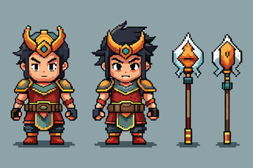 Fantasy RPG Hero Pixel Art Model Sheet