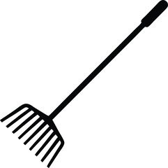 Black Garden Rake Silhouette On White Background
