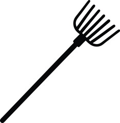 Black Garden Rake Silhouette On White Background
