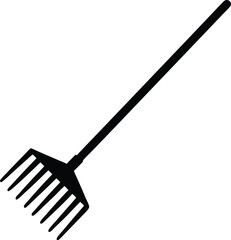 Black Garden Rake Silhouette On White Background
