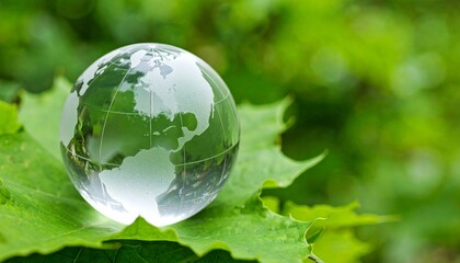 Glass globe resting on green leaf