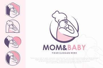 Obraz premium Mom and baby logo design icon with unique element concept . vector illustration