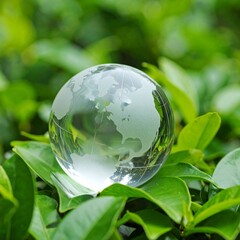 Glass globe resting on green leaf