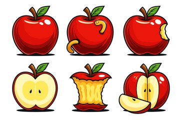 apple illustrations half cut apple sliced doodle