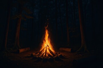 Campfire Glow in the Woods at nightlight