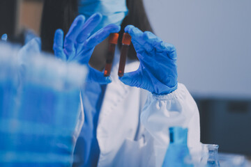 Research, experiment and medical trial being done by a scientist in a lab, science facility or...