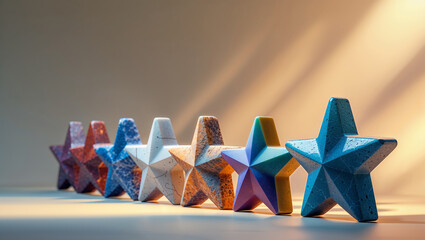 Row of colorful stars representing rating or ranking system