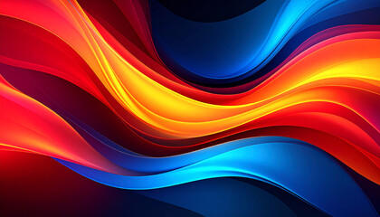 Abstract digital waves of luminous colors, with glowing ribbons of red, orange, yellow, and blue flowing across a dark gradient background-generative AI