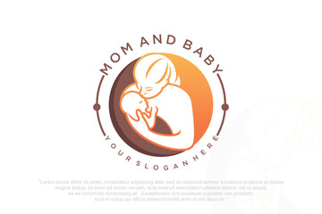 Mother and baby logo. Mom holding her child in her arms , vector illustration