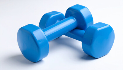 Fitness Concept with Two Blue Dumbbells on Clean White Background for Healthy Lifestyle