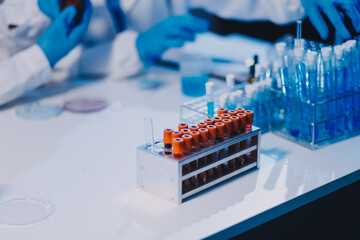 Research, experiment and medical trial being done by a scientist in a lab, science facility or...