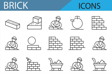 Vector icons showcasing bricks, mortar, and tools, ideal for masonry and home improvement designs