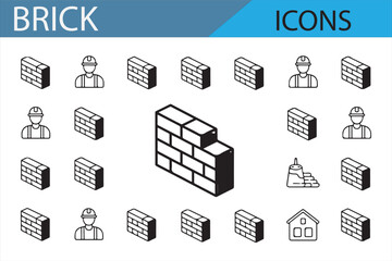 A variety of brick icons representing masonry, wall construction, and home building