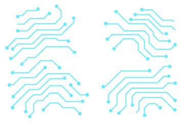Glowing blue electronic circuit board forming a pattern on a transparent background, ideal for technology and communication projects